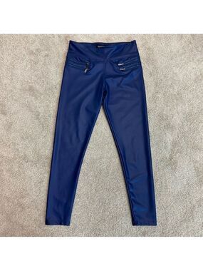 Revamped Royal cobalt blue faux leather high-rise stretchy legging zipper detail
